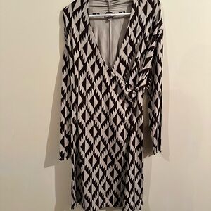 Geometric Brown and Cream Wrap Dress